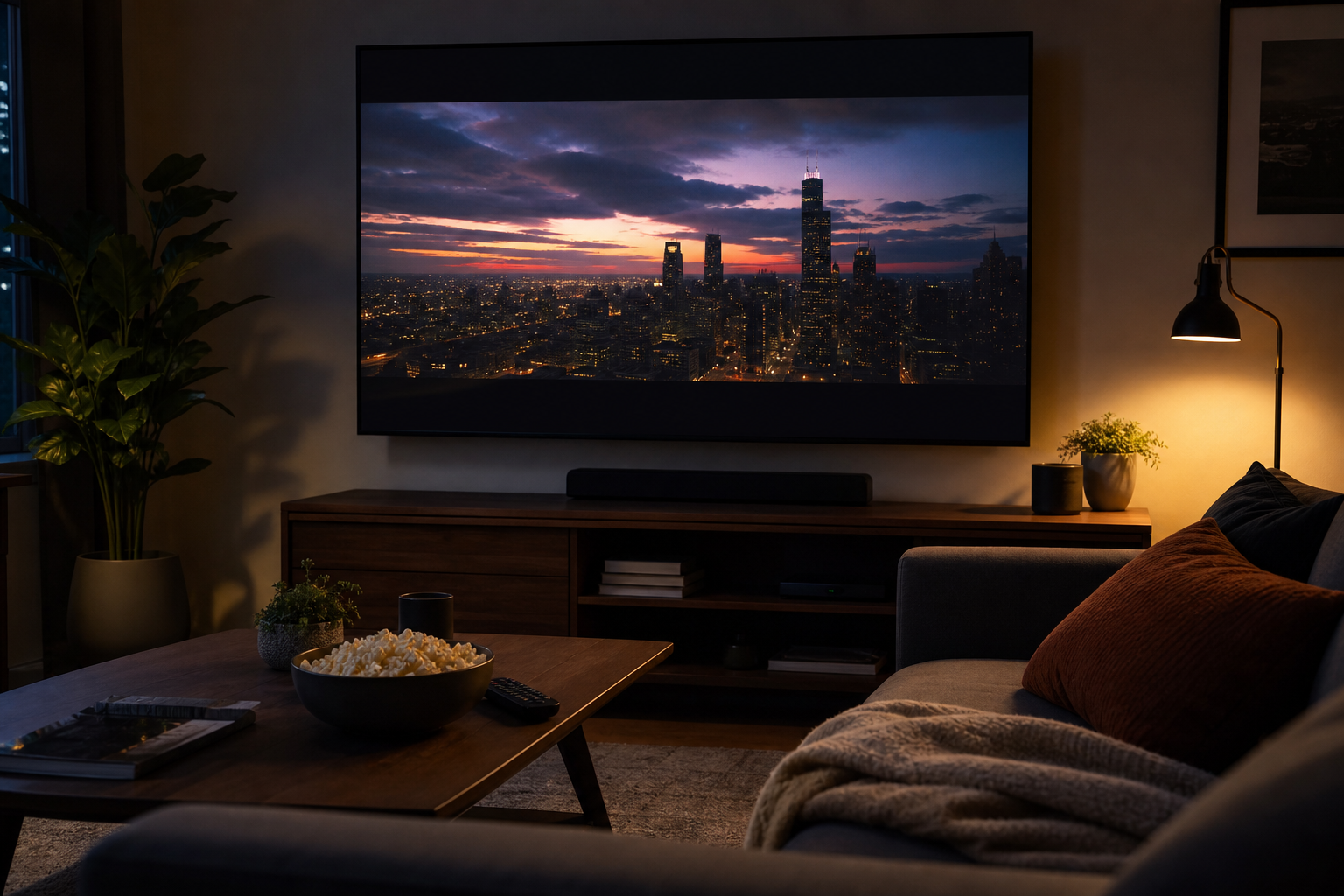 Living room movie night streaming setup