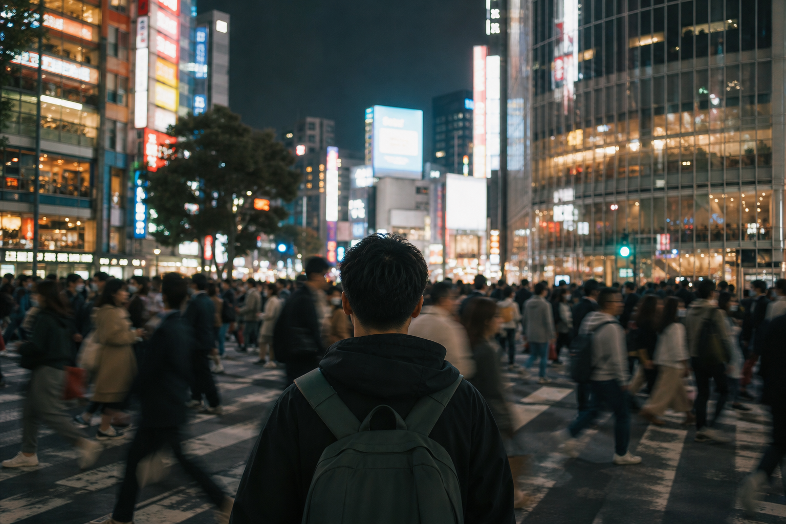 東京澀谷夜景十字路口